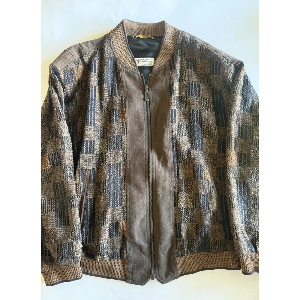 VTG Luigi Basile Tomas Bomber Jacket Men L Made in Italy Knit Style Brown